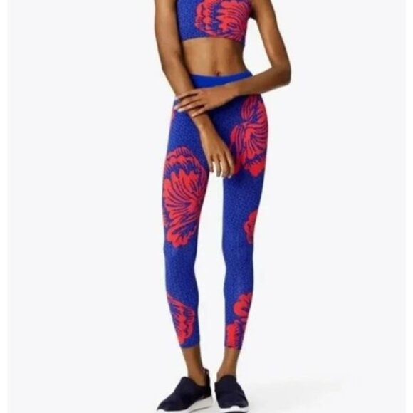 Tory Burch Pants - Women's - Tory Burch Sport Red & Blue Floral Leggings, Size Small